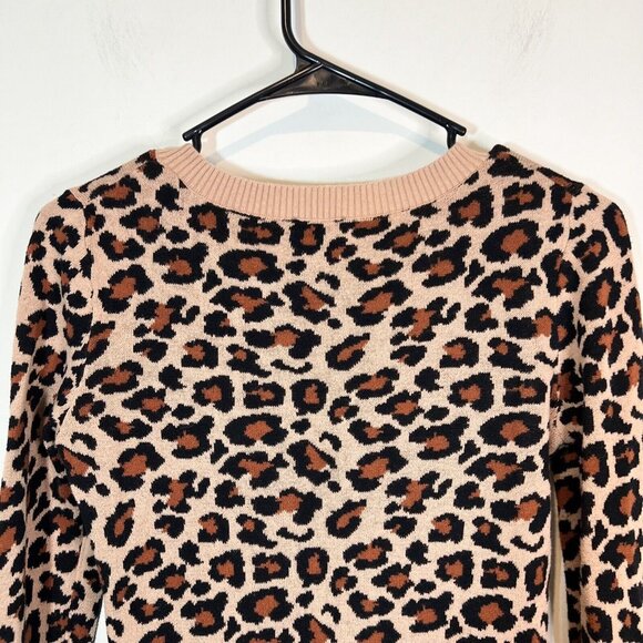 Express Animal Print Sweater S Womens Tan Black Brown Pullover Size Small Petite - Picture 4 of 10